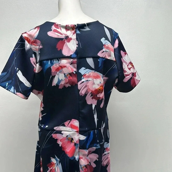 Alexia Admor Dress Short Sleeve A Line Scuba Floral Print Navy Blue Size XL - Picture 7 of 10